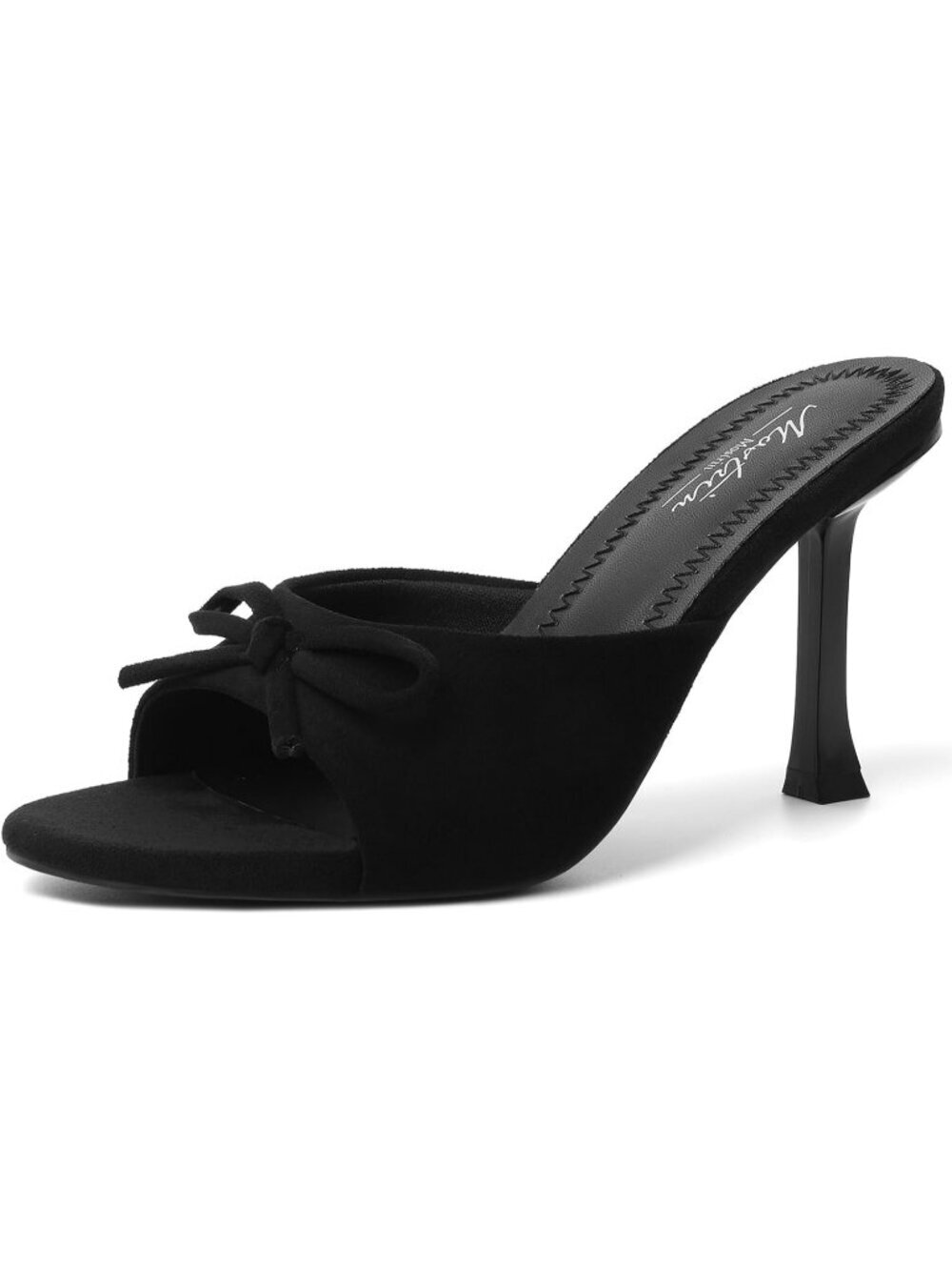 Women's Black Rubber Round Toe Bow Vintage Sexy Slip Backless Sandal Heel